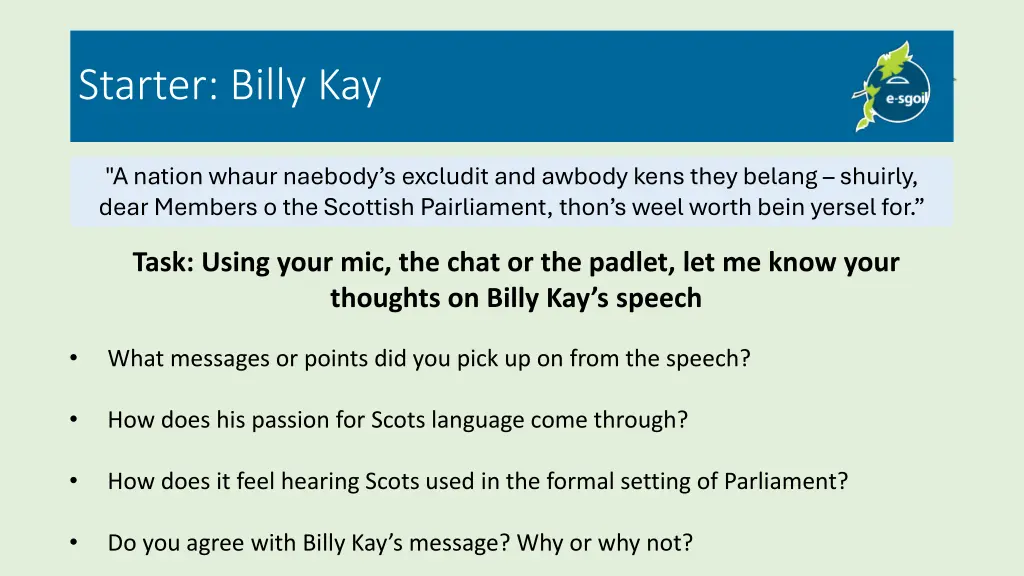 our plan for today starter billy kay 1