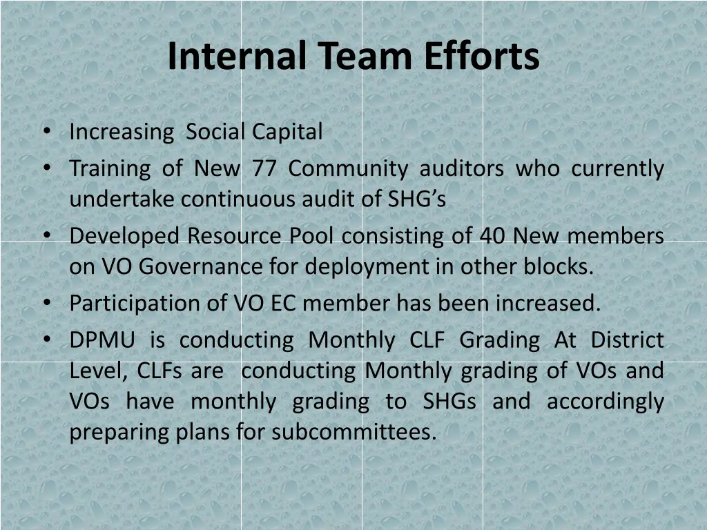 internal team efforts