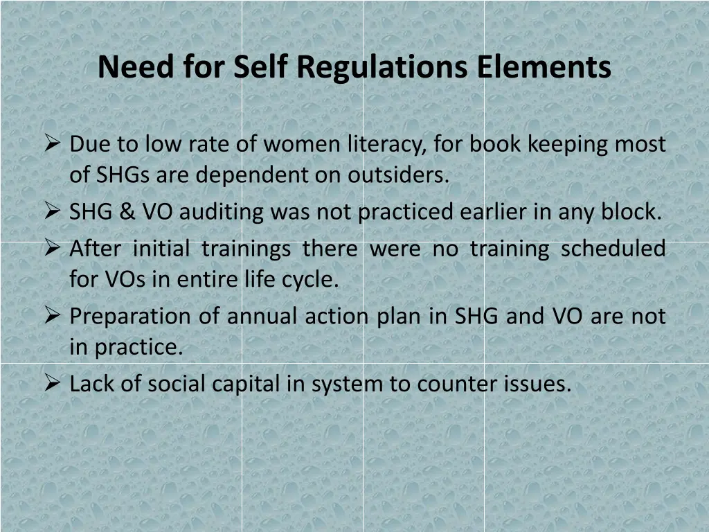 need for self regulations elements