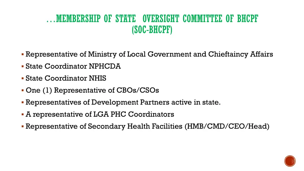 membership of state oversight committee of bhcpf 1