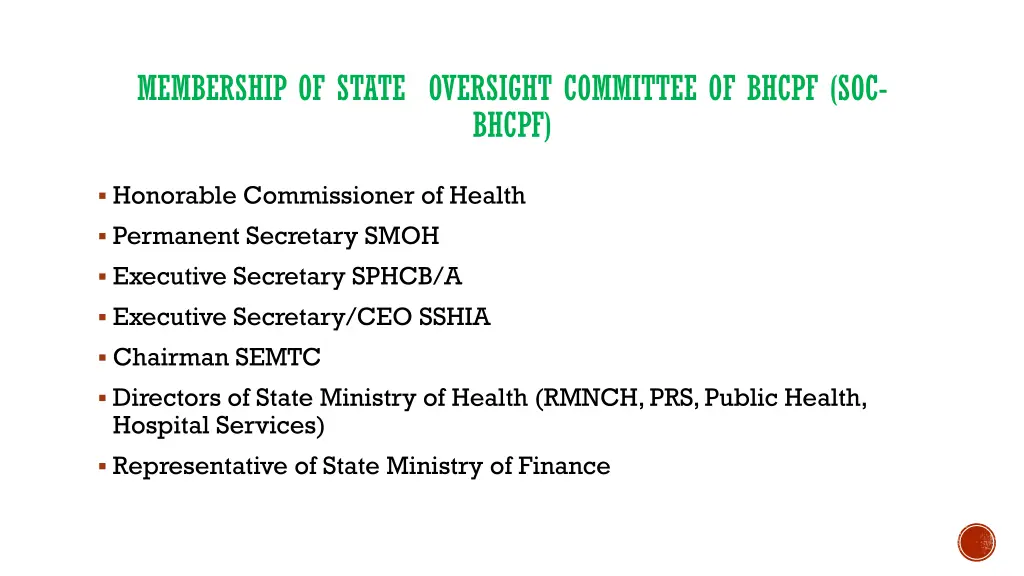 membership of state oversight committee of bhcpf