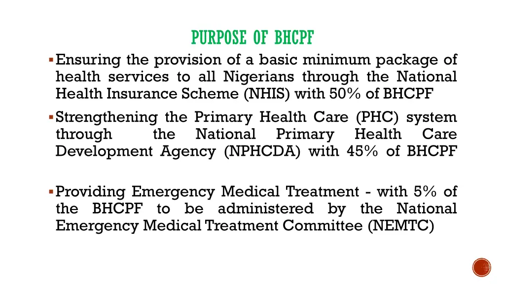 purpose of bhcpf