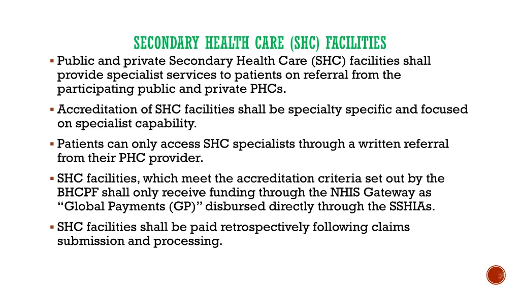 secondary health care shc facilities public
