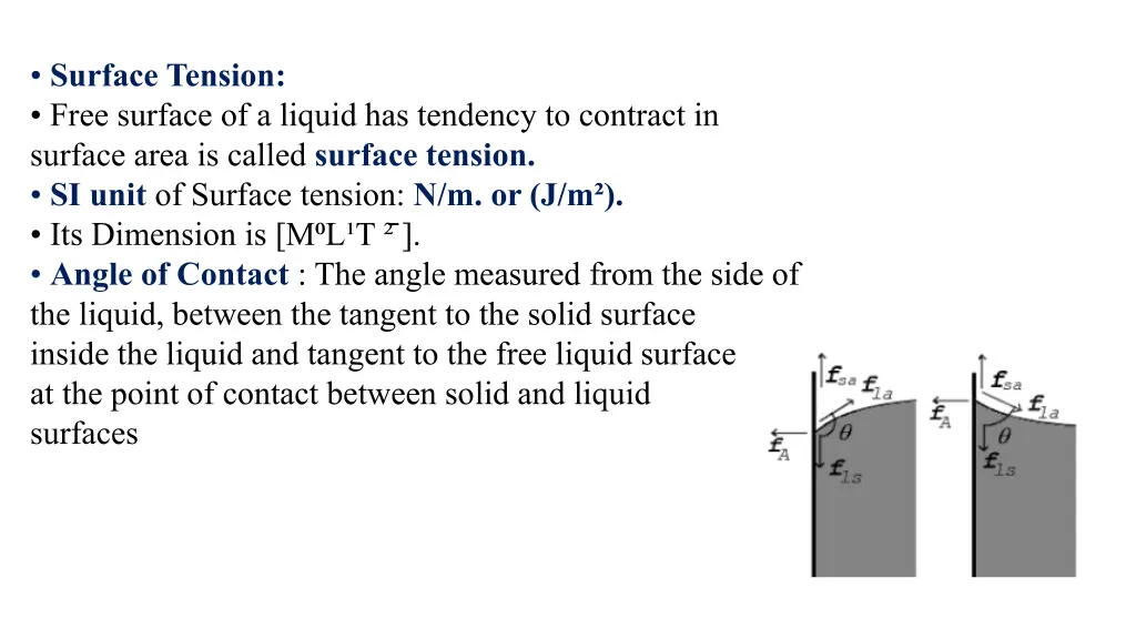surface tension free surface of a liquid