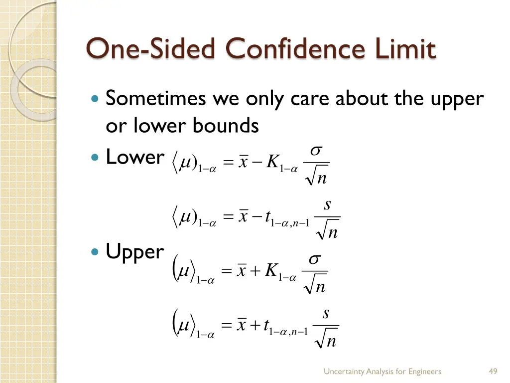 one sided confidence limit