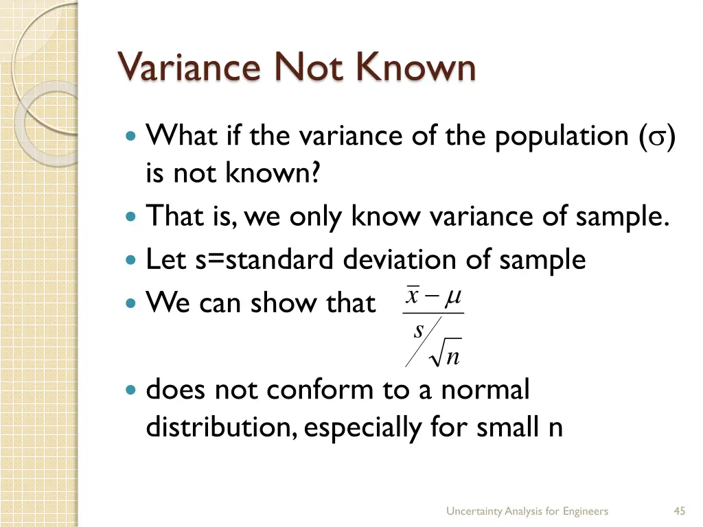 variance not known