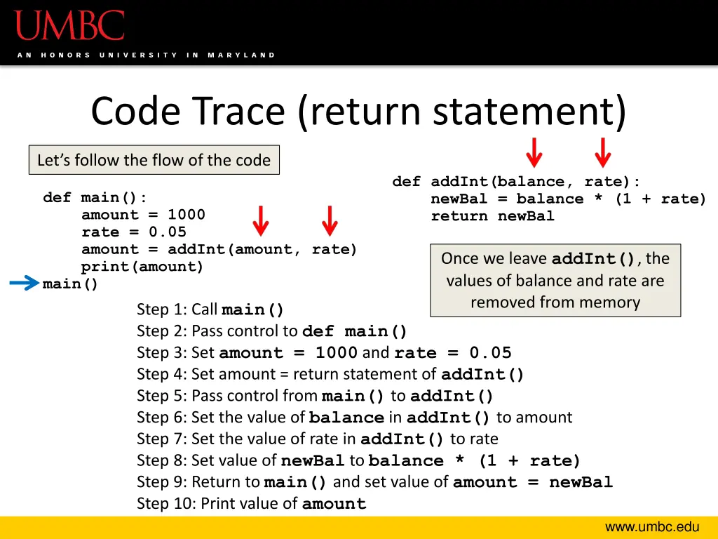 code trace return statement