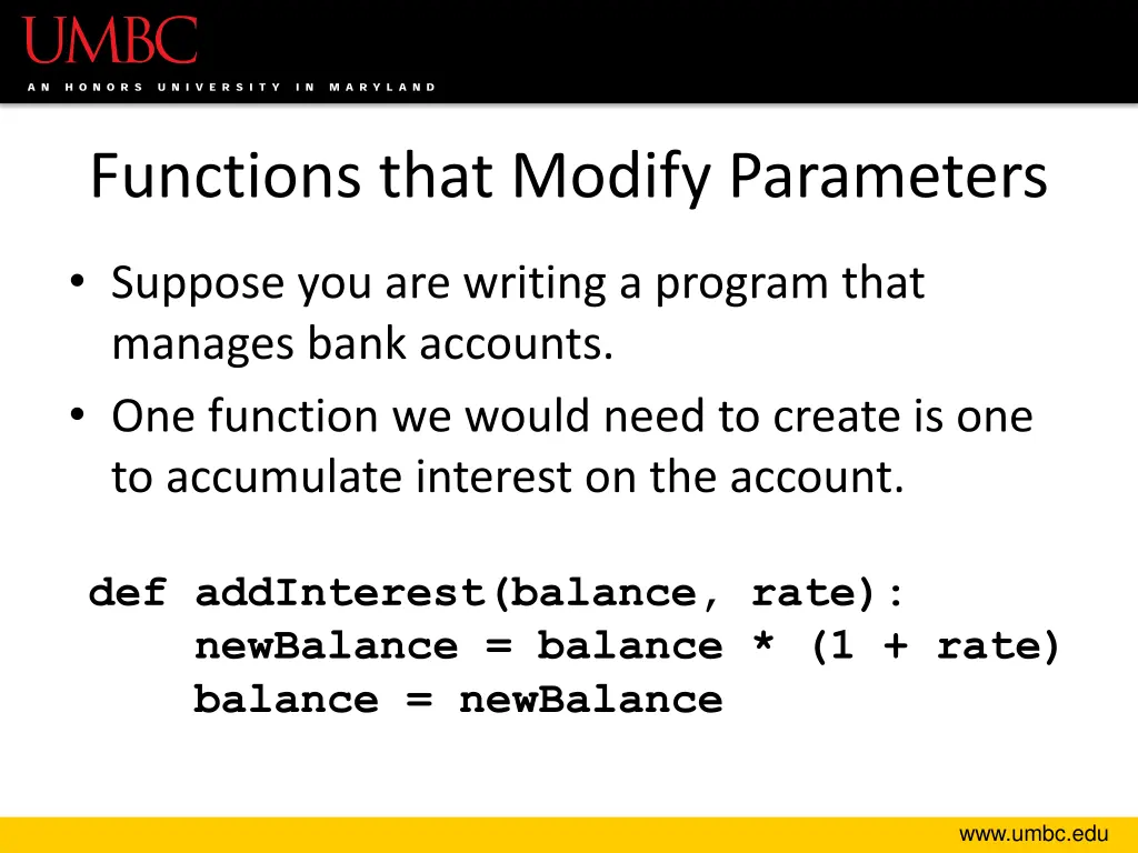 functions that modify parameters