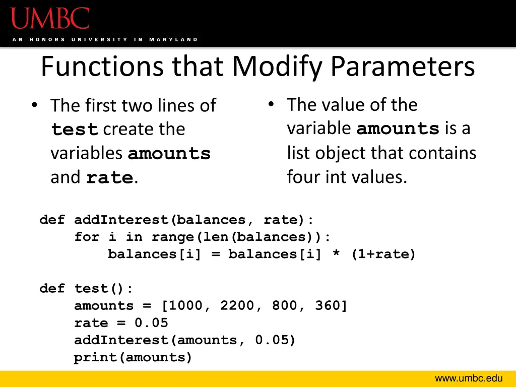 functions that modify parameters the first
