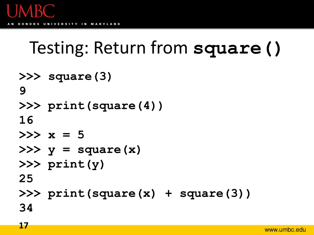 testing return from square