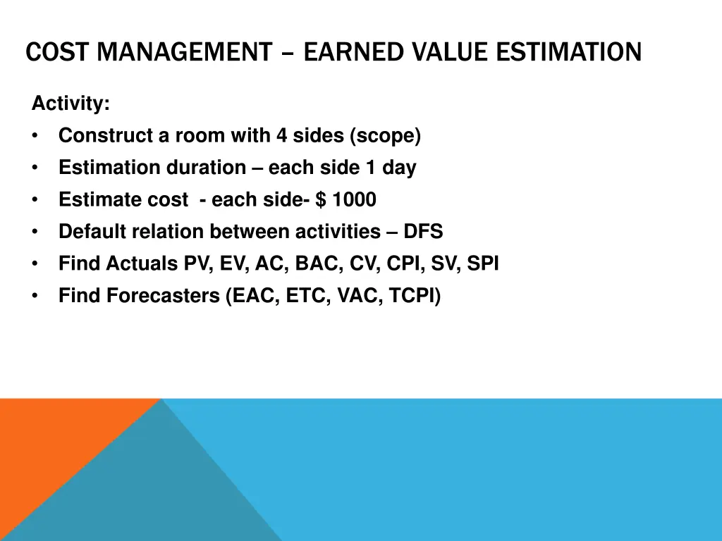 cost management earned value estimation