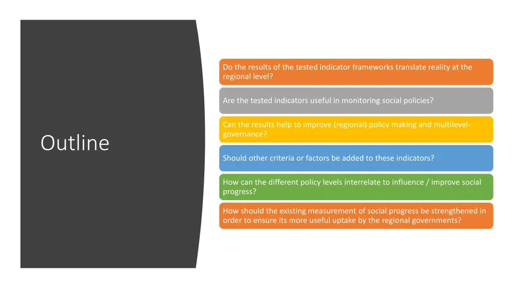 do the results of the tested indicator frameworks