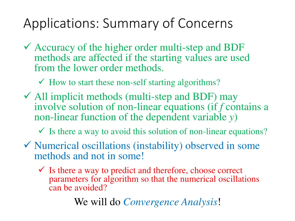 applications summary of concerns