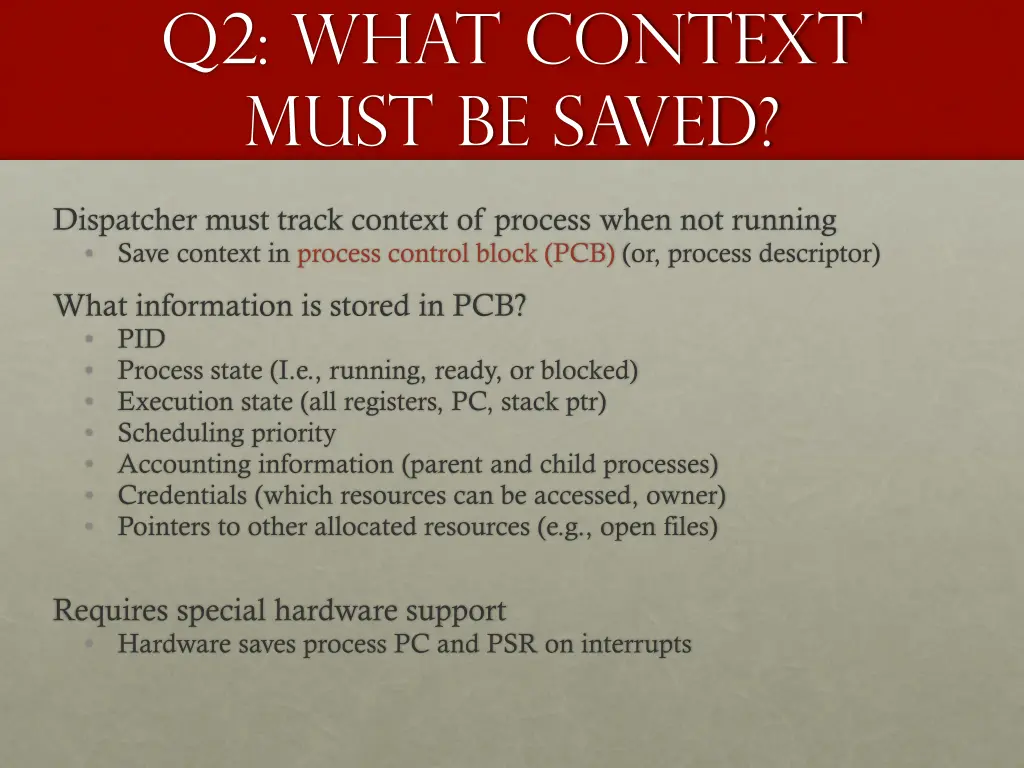 q2 what context must be saved