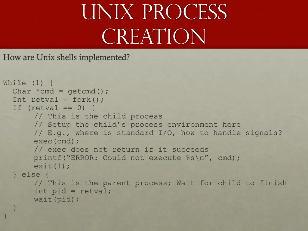 unix process creation