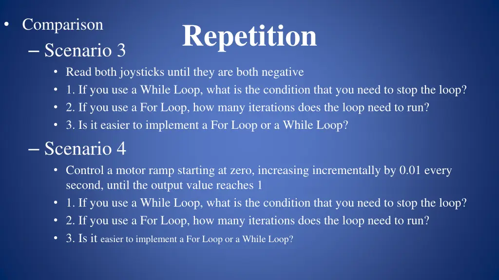 comparison scenario 3 read both joysticks until 1