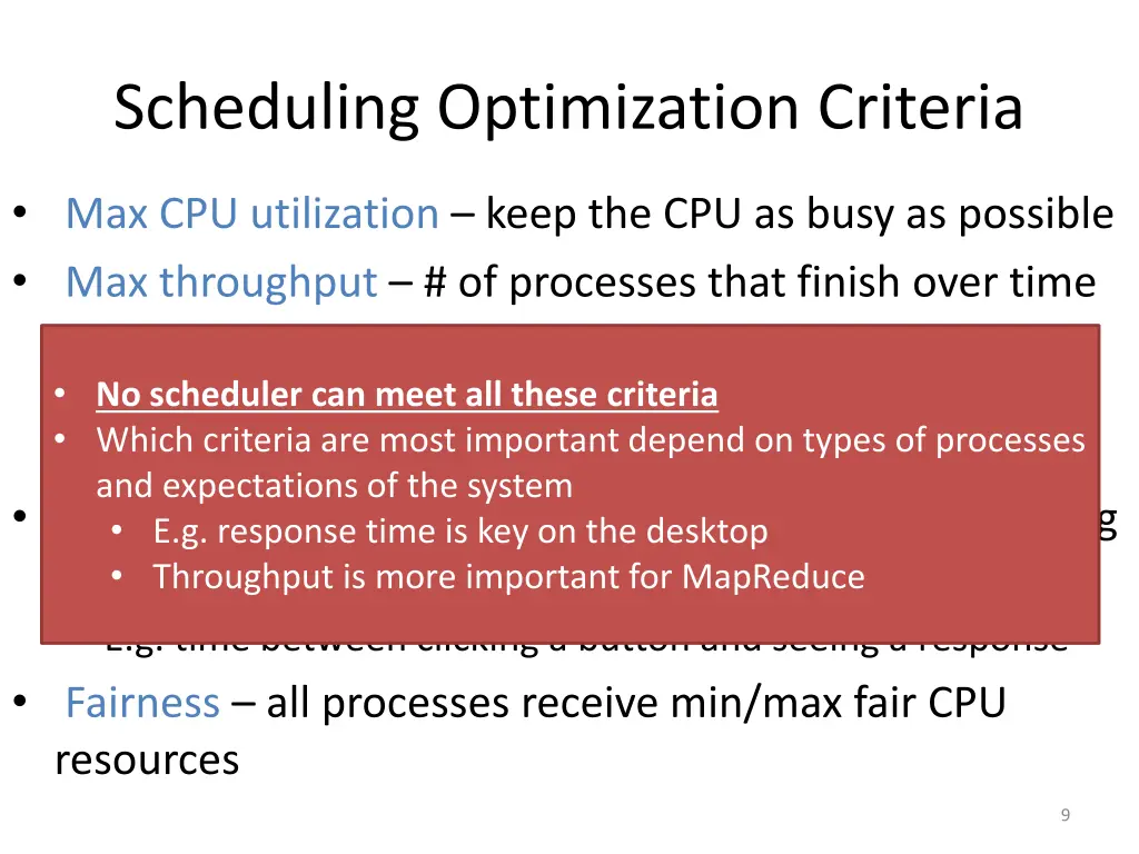 scheduling optimization criteria