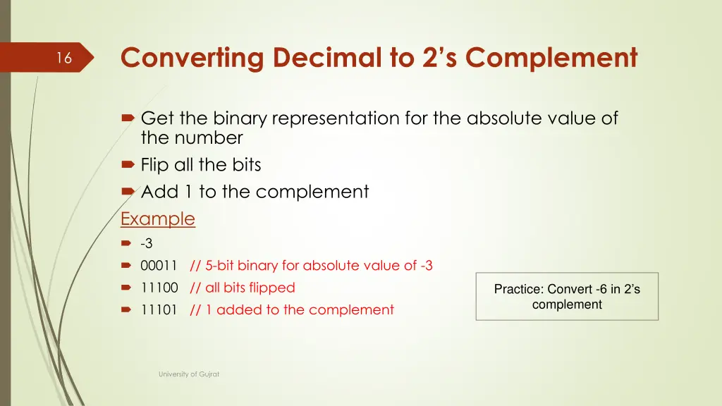 converting decimal to 2 s complement