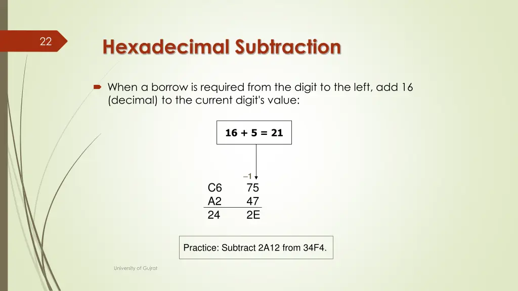 hexadecimal subtraction