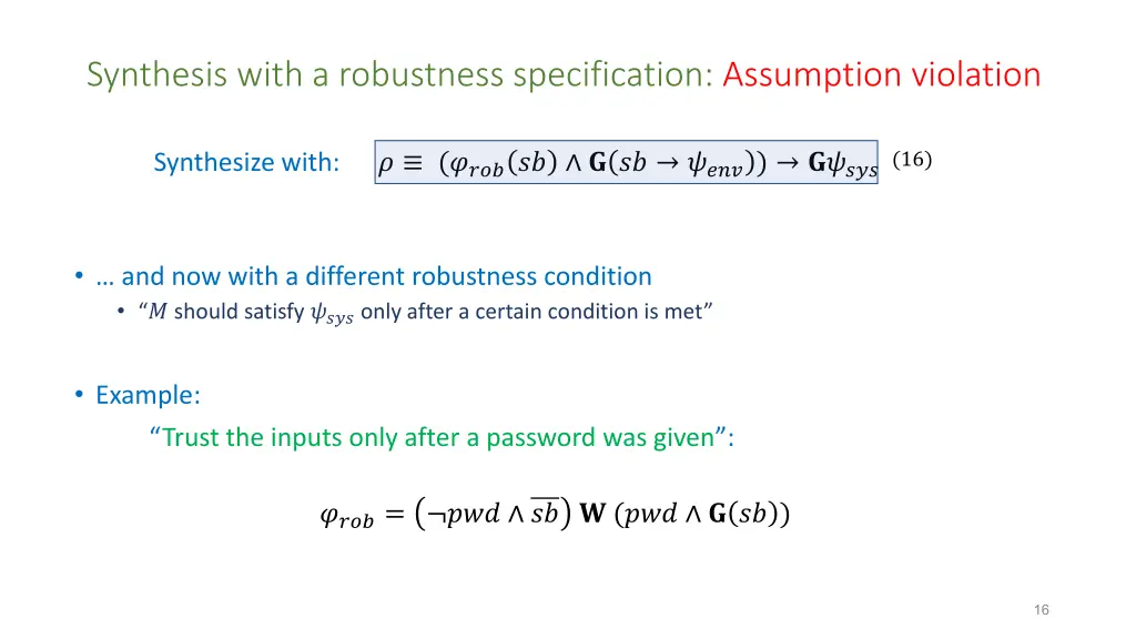 synthesis with a robustness specification 2