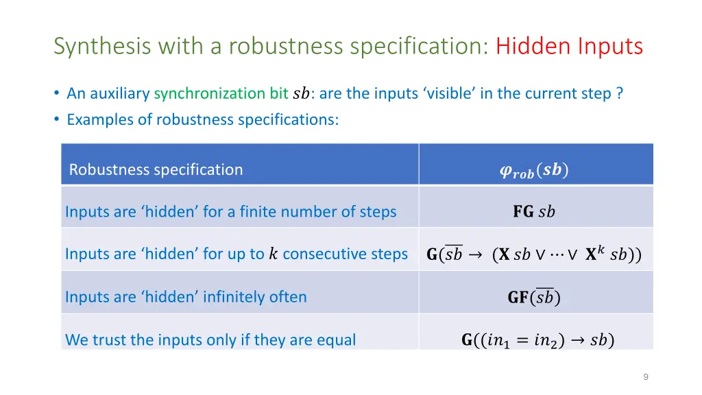 synthesis with a robustness specification hidden