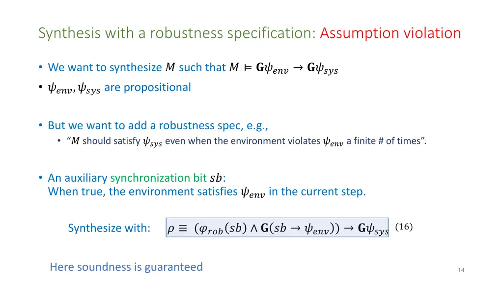 synthesis with a robustness specification