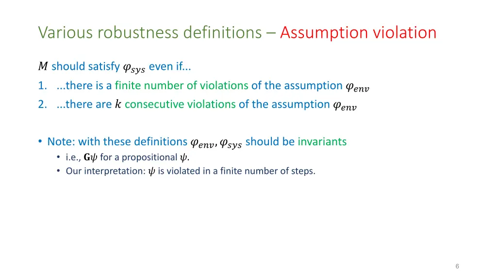 various robustness definitions assumption