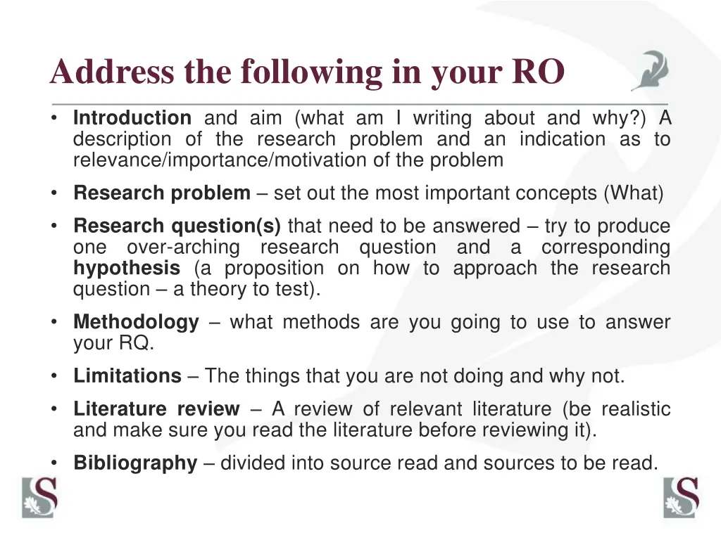 address the following in your ro