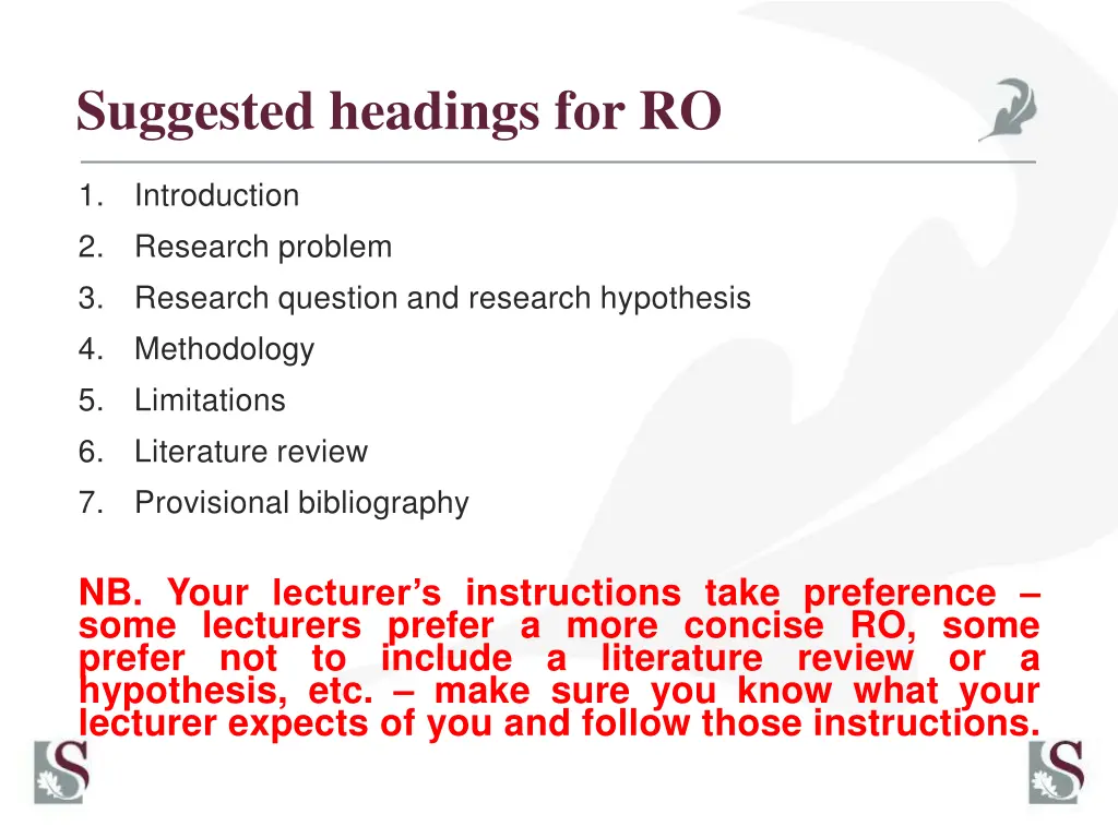 suggested headings for ro