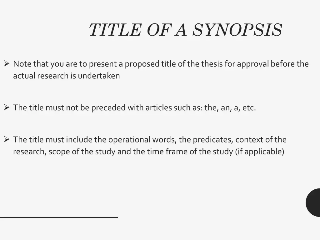 title of a synopsis
