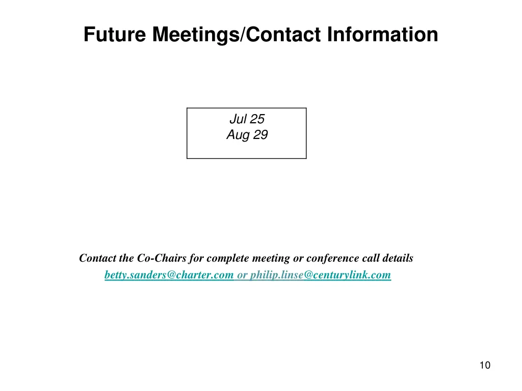 future meetings contact information