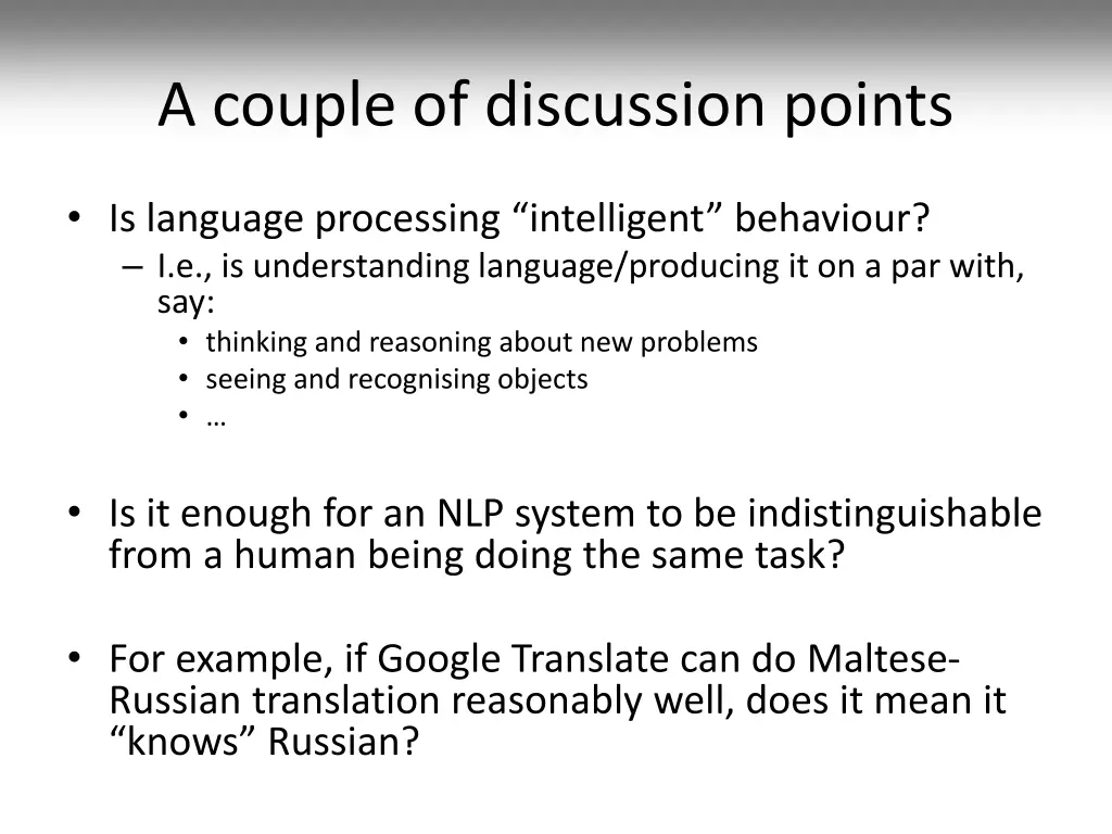 a couple of discussion points