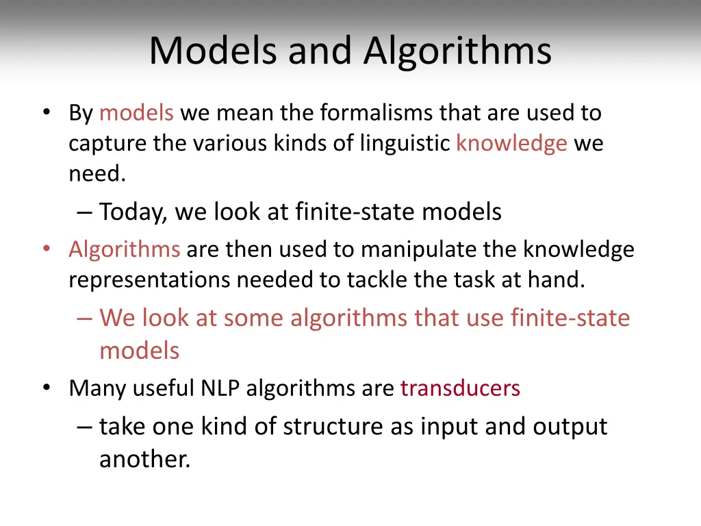 models and algorithms