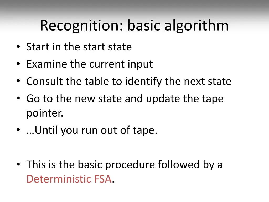 recognition basic algorithm start in the start