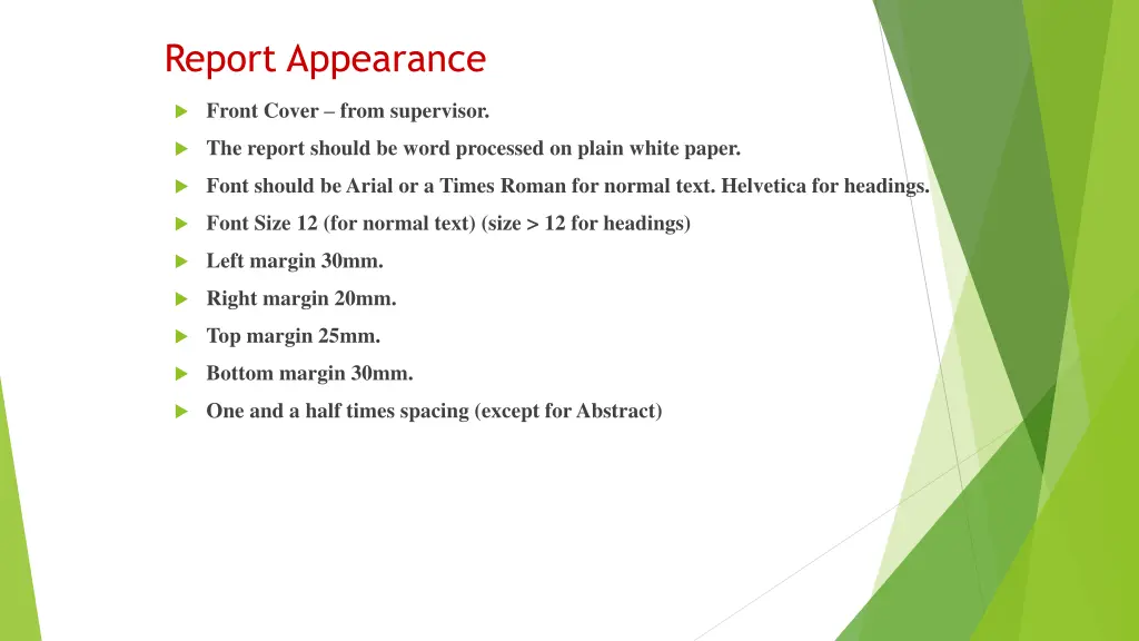report appearance