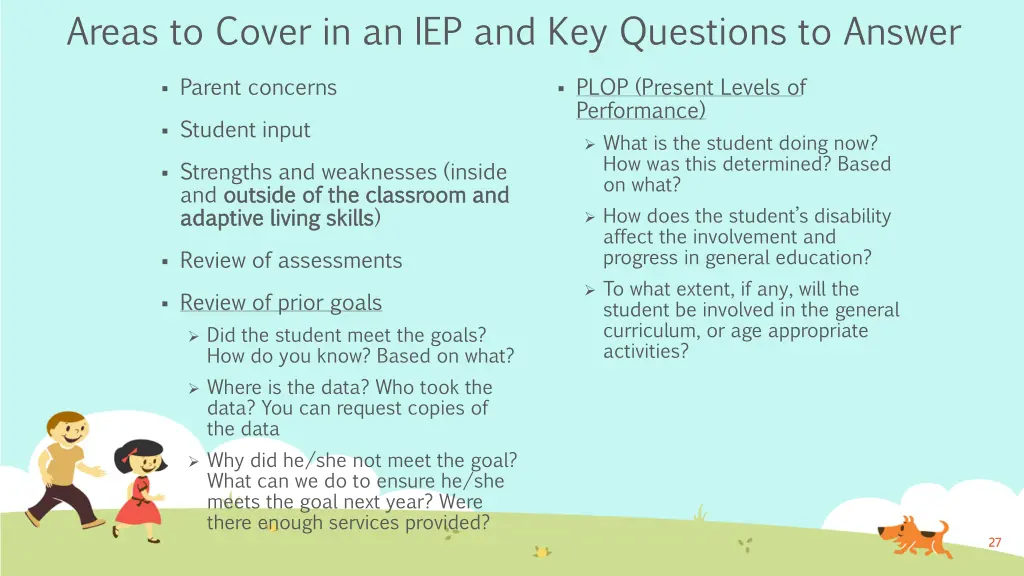 areas to cover in an iep and key questions