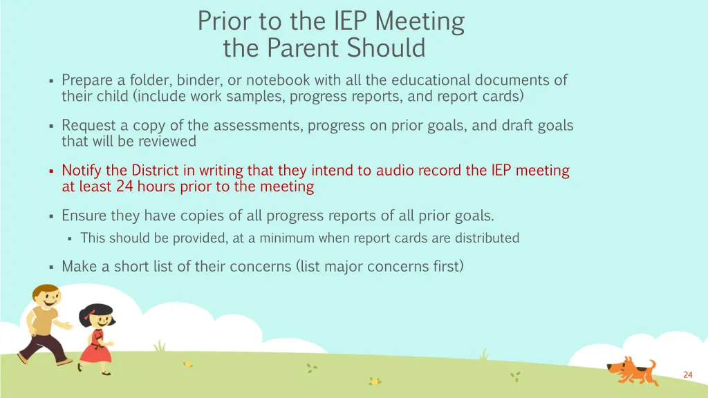 prior to the iep meeting the parent should