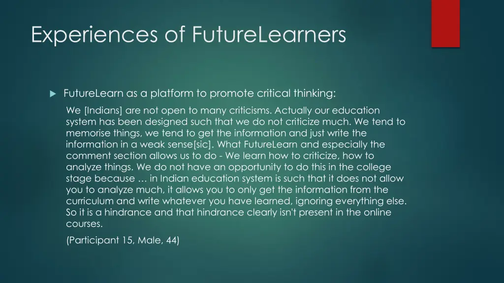 experiences of futurelearners 1
