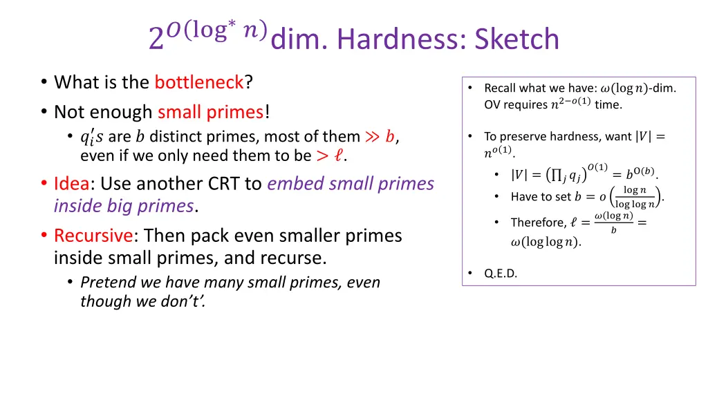2 log dim hardness sketch