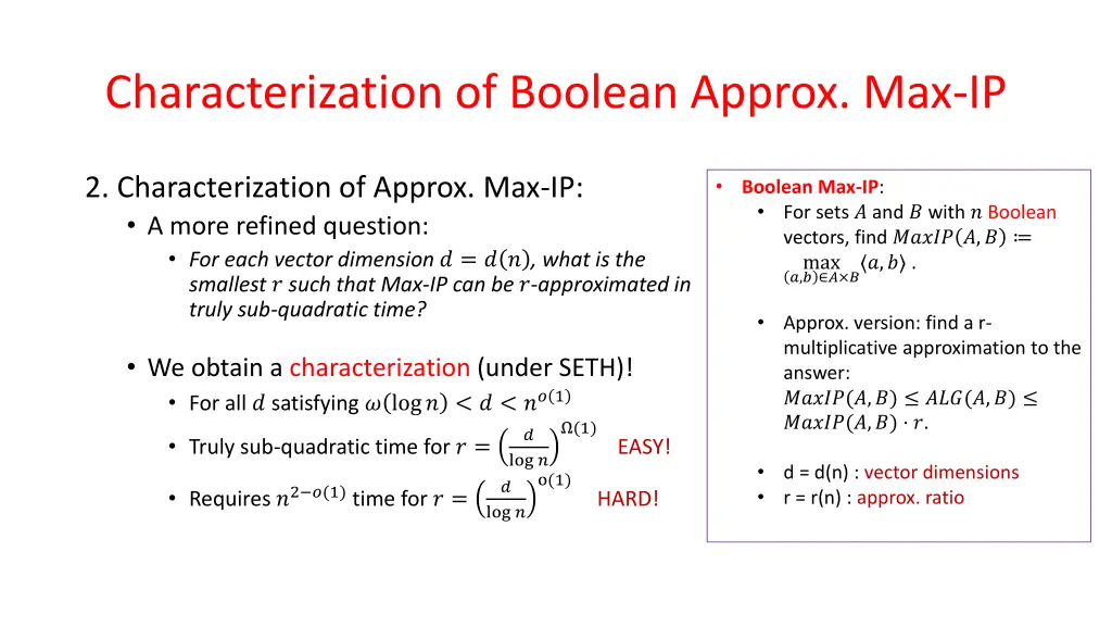 characterization of boolean approx max ip 1