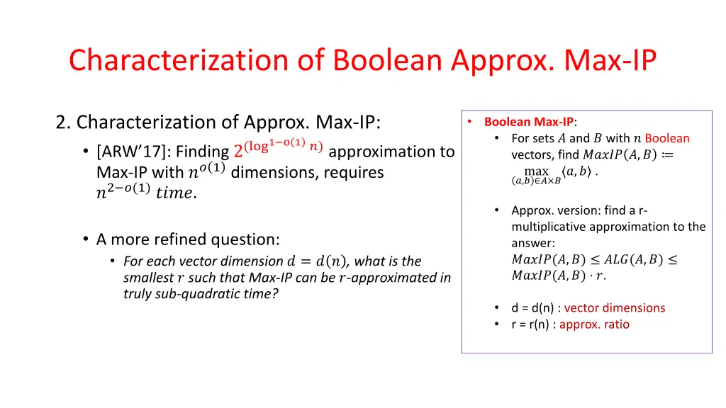 characterization of boolean approx max ip