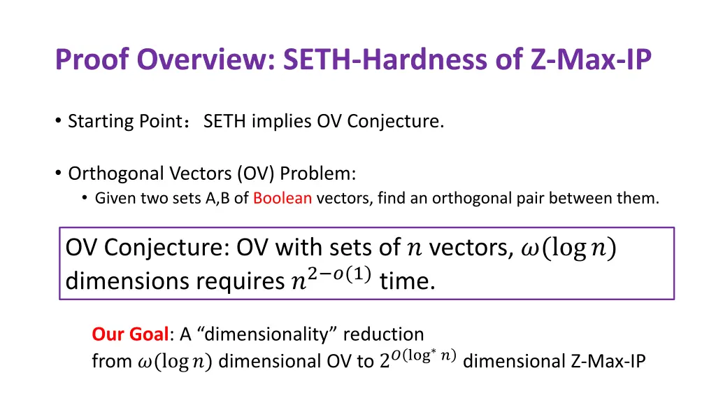 proof overview seth hardness of z max ip