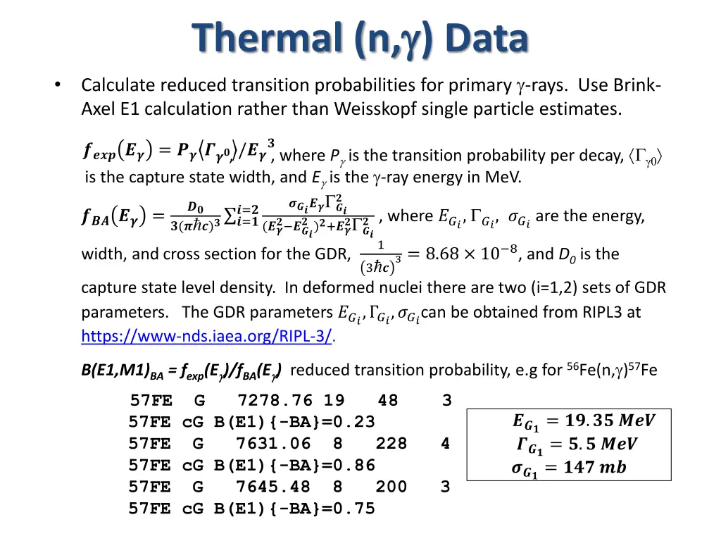 thermal n data calculate reduced transition