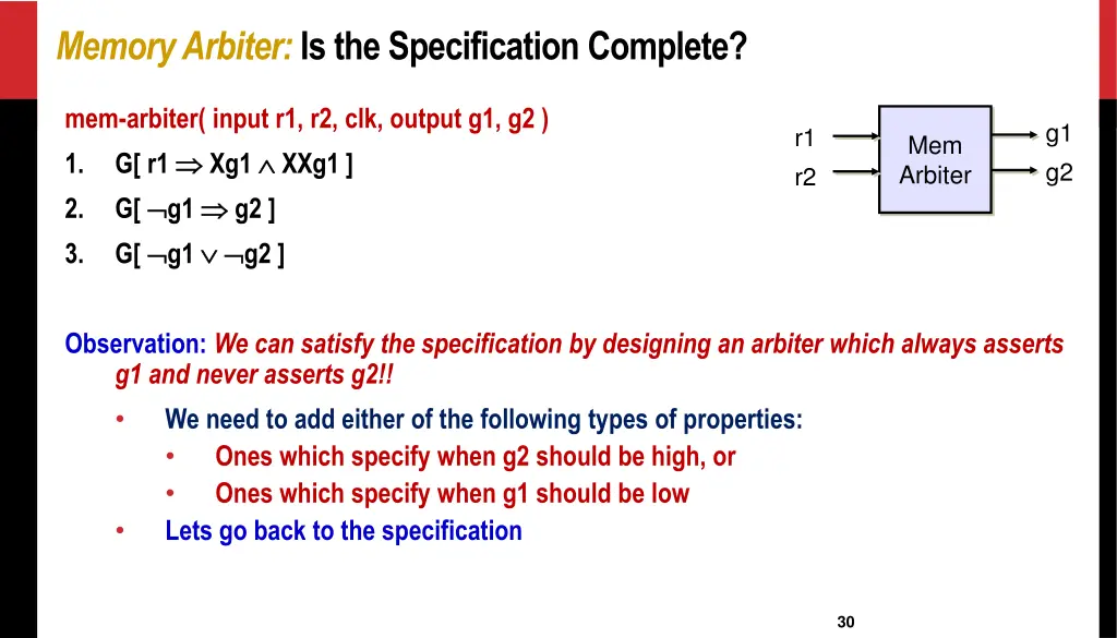 memory arbiter is the specification complete