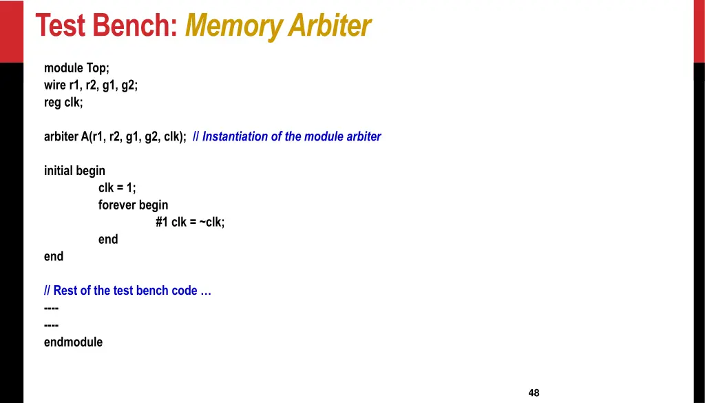 test bench memory arbiter