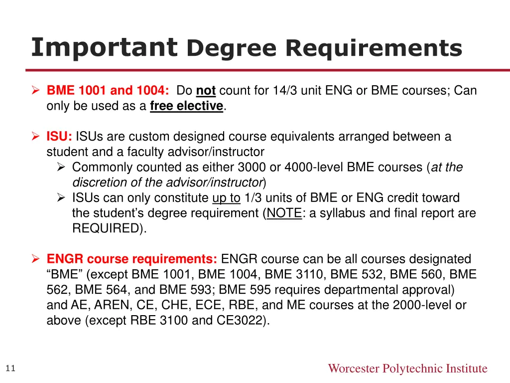 important degree requirements 1