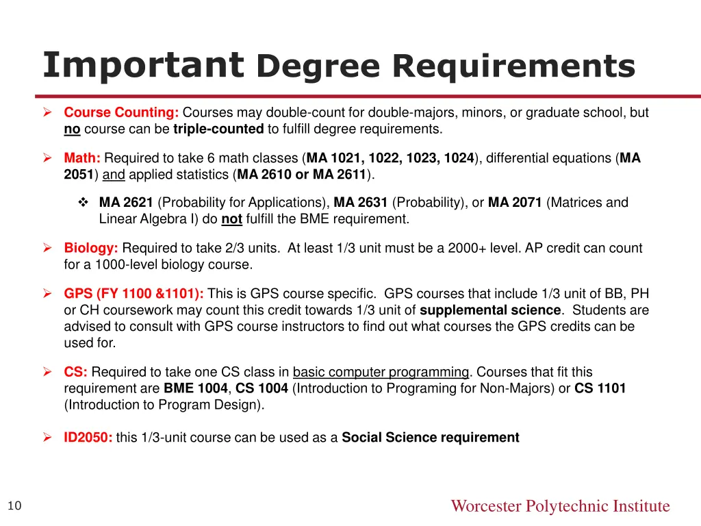 important degree requirements