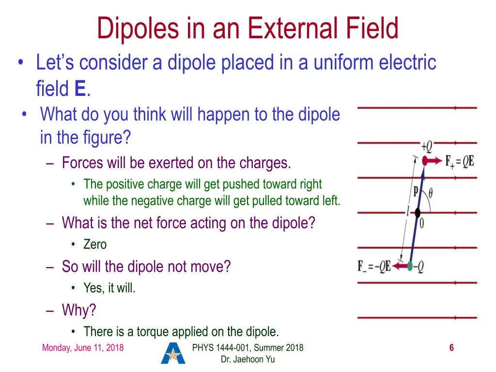 dipoles in an external field