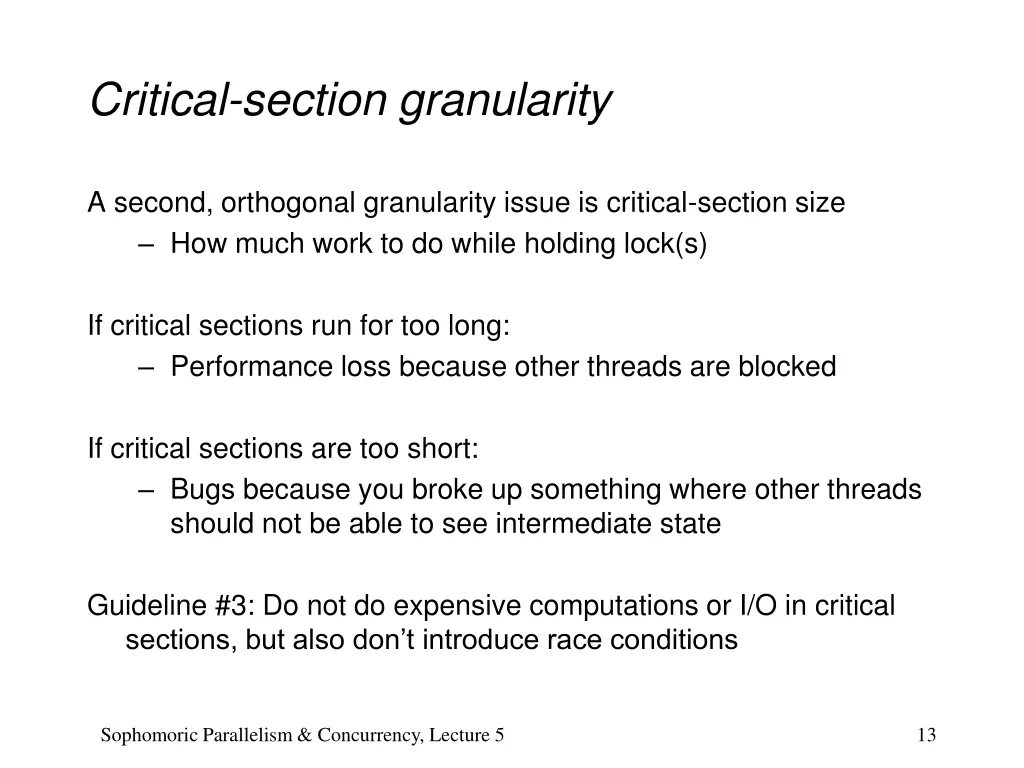 critical section granularity