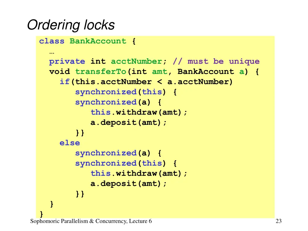 ordering locks class bankaccount private